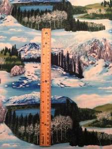 New Landscape Fabric BTY Trees Mountains Snow Sparkle Lake  