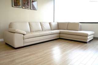 New Contemporary Modern Cream Leather Sectional Sofa  