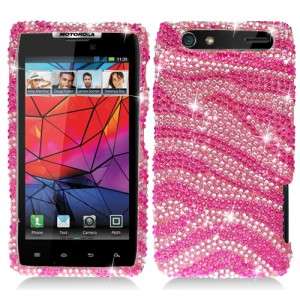   DROID RAZR Crystal Diamond BLING Case Phone Cover Silver Pink Begonia
