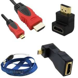  10FT HDMI to Micro HDMI Cable(Black/Red) + Right Angle HDMI Adapter 