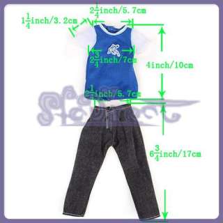 Blue Sport Shirt Casual Clothes w Pants Belt Trim for Baribe Friend 