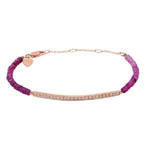 Meira T Solid 14K Rose Gold Pave Set Diamonds and Ruby Beads Chain 