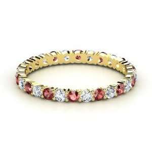 Rich & Thin Eternity Band, 14K Yellow Gold Ring with Red Garnet 