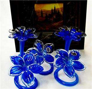 BLUE MURANO GLASS FLOWER,ART,ITALIAN,ITALY,Blown,NEW  