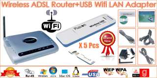 Wireless ADSL Modem Router+WiFi USB LAN Network Adapter  