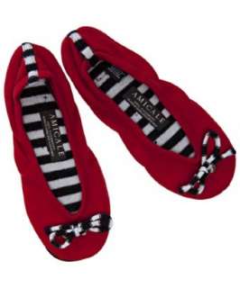 Amicale red cashmere striped bow slippers  