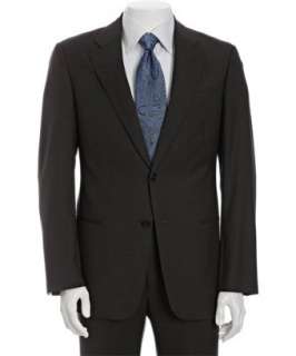 Armani Collezioni dark grey wool 2 button suit with flat front pants 