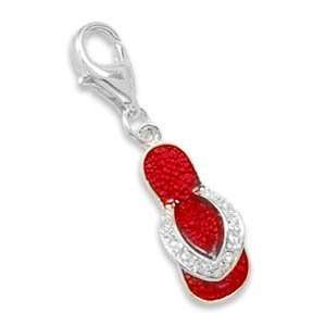    Red Enamel and Crystal Sandal Charm with Lobster Clasp Jewelry