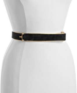 Yves Saint Laurent black suede gold trimmed hook belt   up to 