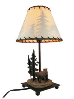 Bear Family Table Lamp W/ Forest Print Shade Nature  