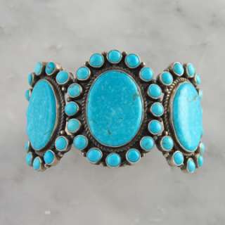   Blue Turquoise Cluster Bracelet Navajo Sterling Silver .925  