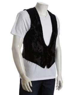 John Varvatos black faux fur four button vest  