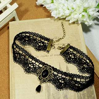 Gothic Lolita Lace ribbon Black Choker necklace NR227  