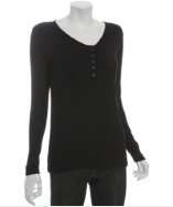 LnA black ribbed knit v neck long sleeve henley style# 313914401