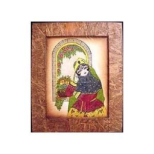 724 Persian Qajari Woman Oil on Leather Painting in Biodegradeable 