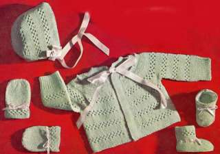 Vintage Baby Bonnet Sweater Booties Knitting PATTERN  