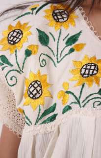   Hippie floral Embroidery sheer CUTOUT crochet mini DRESS OS  