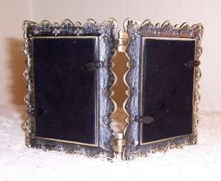 DOUBLE PICTURE FRAME, Solid Pewter, Enameled, Jeweled  