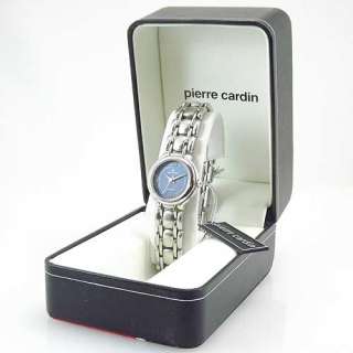 PIERRE CARDIN Womens Round Silver Tone Blue Dial Bracelet Watch NIB 
