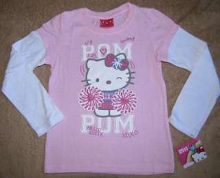 HELLO KITTY *Pom Pom* Pink Layer L/S Tee Shirt sz 6  