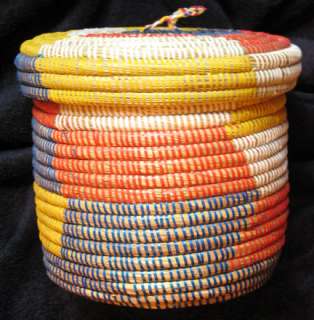Multi Colored Hand Coiled African Covered Basket #3  
