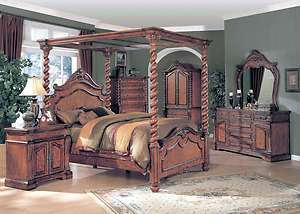 King Poster Canopy Bed Oak 6 piece Bedroom Set w/ Chest  