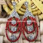 Red White Crystal Rhinestone Chandelier Dangle Earrings  