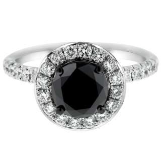   TCW 18k White Gold Round Cut AAA Black Diamond Engagement Ring  