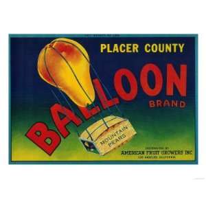  Balloon Pear Crate Label   Los Angeles, CA Giclee Poster 