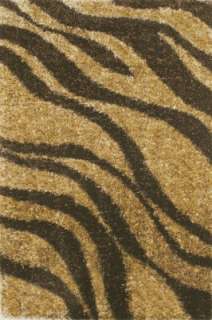 Brown Tan Striped Spago Plush Fluffy Shag Area Rug  