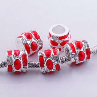 Colourful Enamel Inlay Crystal Silver Pt Tube European Beads Fit Charm 