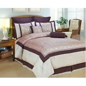  Polka Dot 8 Piece Purple Bed in a Bag Comforter Set/ Queen 