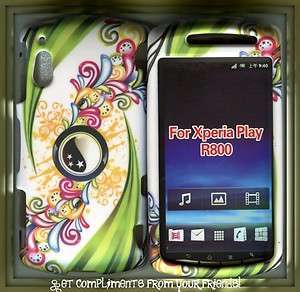 Sony Ericsson Xperia Play R800i snap on case phone cover green leaves 