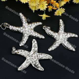1Pc White Crystal Starfish Silver Plated Pendant Bead  