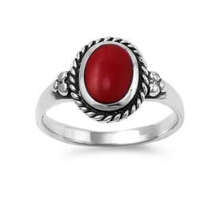   Silver 12mm Oval Red Stone Ring (Size 5   9)   Size 8 Jewelry