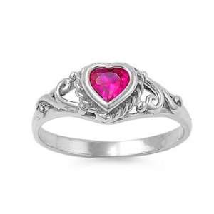 925 Sterling Silver Heart Baby Ring with Ruby CZ Stone   Packaged in 