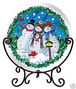 SNOWMEN * SNOW BEVELED TABLE TOP SNOWMAN PANEL & STAND  