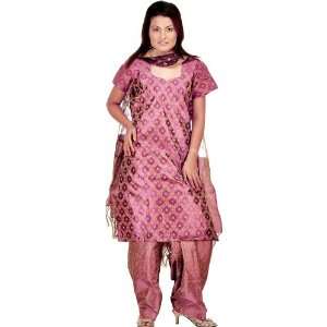 Purple Kora Silk Salwar Suit from Banaras with All Over Weave   Cotton 