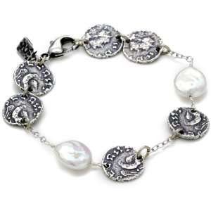    TAT2 Designs Coin Antique Silver Coin Pearl Bracelet Jewelry