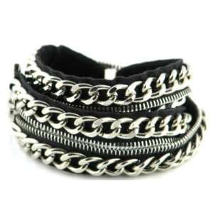   Jewelry by Jurate Black Silver Zipper Wrap Bracelet 