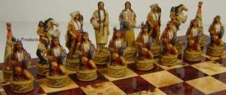 COWBOYS vs INDIANS Old West Chess Set Cherry Burlwood finish board 15 