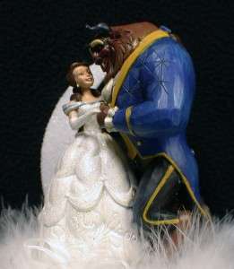 DISNEY Beauty & the Beast Wedding Cake Topper LOT Glasses SET knife 