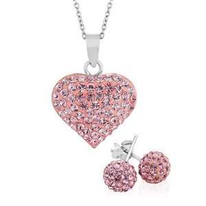   Pink Swarovski Crystal Elements Pendant and Earring Box Set Jewelry