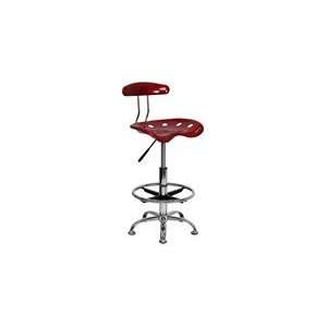  Vibrant Wine Red and Chrome Drafting Stool with Tractor 