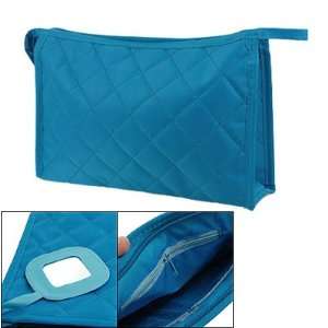  Grid Print Cosmetic Case Travel Zip Bag Blue for Ladies 