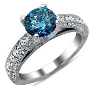   Blue Round Diamond Engagement Ring Vintage 18k White Gold Jewelry