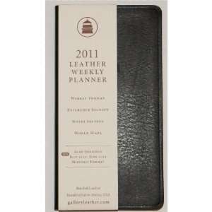 GALLERY LEATHER Black Leather Weekly Pocket Planner 2011 (with Golden 
